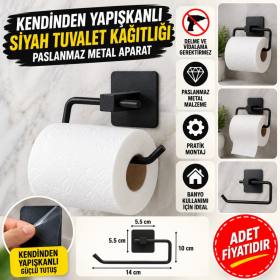 Kendiliğinden Yapışkanlı Siyah Paslanmaz Metal Kapaksız Tuvalet Kağıtlığı Aparatı (adet fiyatıdır)