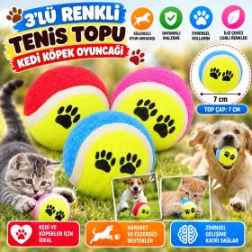 3lü Renkli Desenli Tenis Topu Kedi Köpek Oyuncağı (adet fiyatıdır)