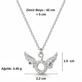 Tektaş Melek Kanadı Tasarım Kolye, Rodyum Gümüş Kaplama
