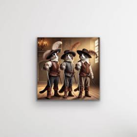 Üç Silahşör Kedi Kanvas Tablo 90x90cm