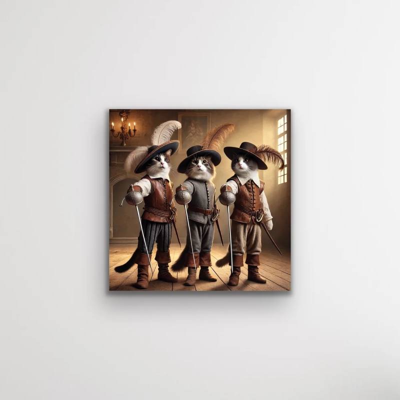 Üç Silahşör Kedi Kanvas Tablo 90x90cm