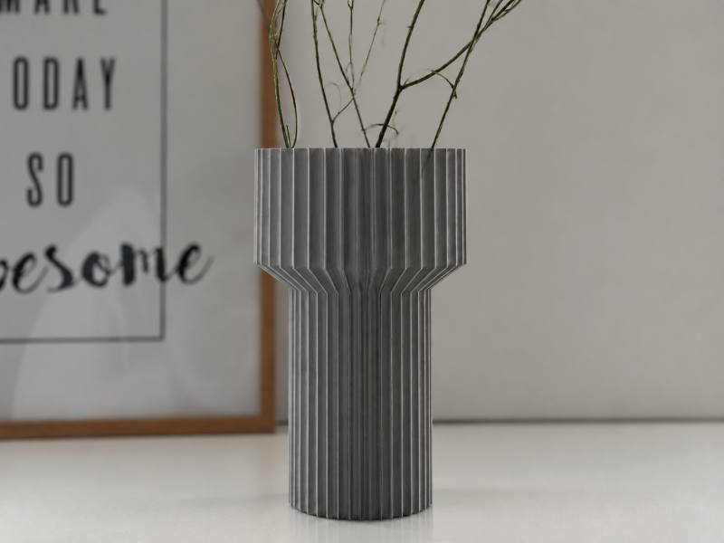 3D Baskı Modern Dekoratif Çiçek Vazosu - Minimal Silindir Tasarımlı Masaüstü Vazo, Ev ve Ofis Dekoru-Gri