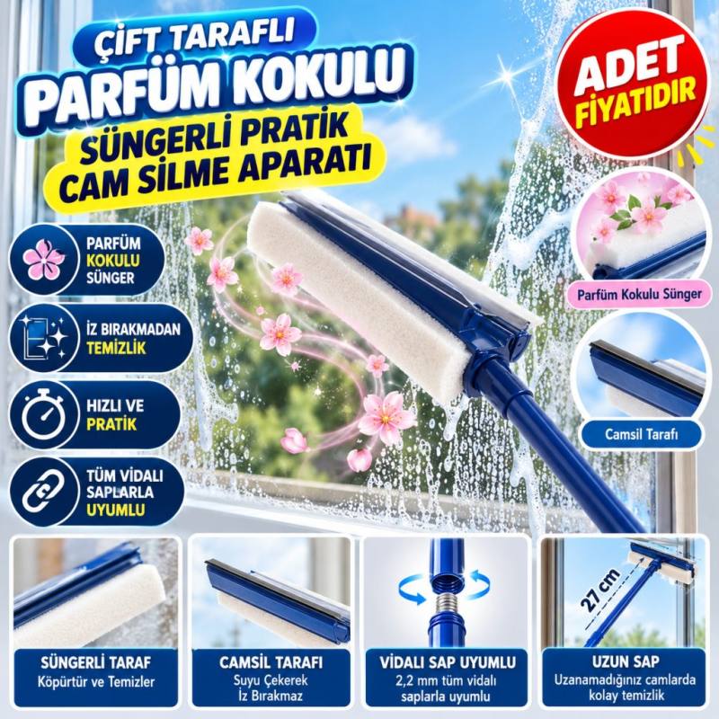 Çift Taraflı Parfüm Kokulu Süngerli Pratik Cam Silme Aparatı (adet fiyatıdır)