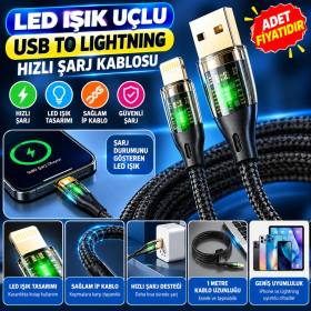 Led Işık Uçlu Sağlam İp Kablolu USB to Lightning Hızlı Şarj Kablosu