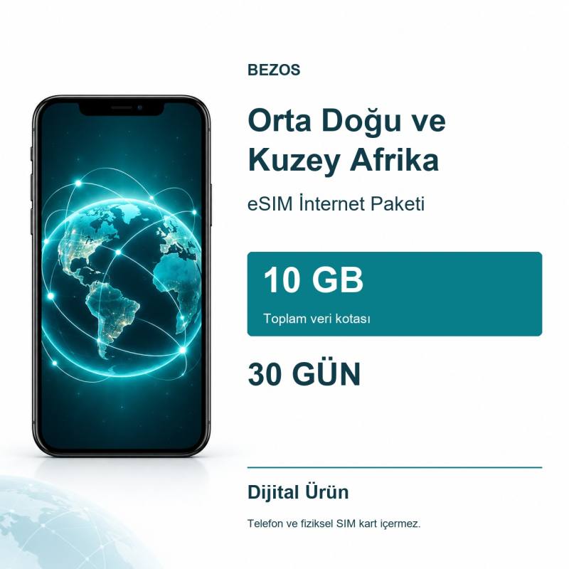 Orta Doğu ve Kuzey Afrika eSIM İnternet Paketi 10 GB 30 Gün