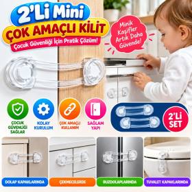 2'li Mini Çok Amaçlı Kilit- Çocuk Güvenlik Gereçkerli Çekmece,Dolap,Kapak Kilidi