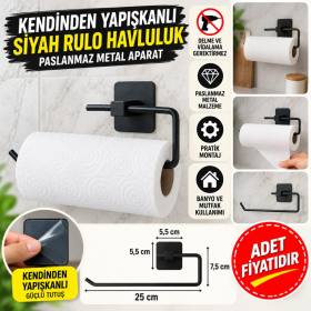 Kendiliğinden Yapışkanlı Siyah Paslanmaz Metal Rulo Havluluk Aparat (adet fiyatıdır)