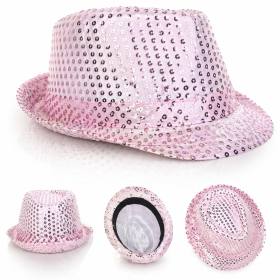 Pembe Payetli Disco Parti Şapkası Yetişkin Işıltılı Fötr Model