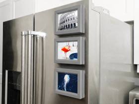 3D Baskı 3lü Magnet Fotoğraf Çerçevesi Seti - Buzdolabı İçin Mini Manyetik Resim Çerçevesi, Dekoratif Magnet-Gri