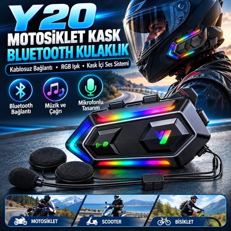 Y20 Motorsikletler İçin Kablosuz Bluetooth Kulaklıklı – Suya Dayanıklı, Uzun Ömürlü Batarya, Gürültü Engelleme Özellikli Kask Kulaklığı