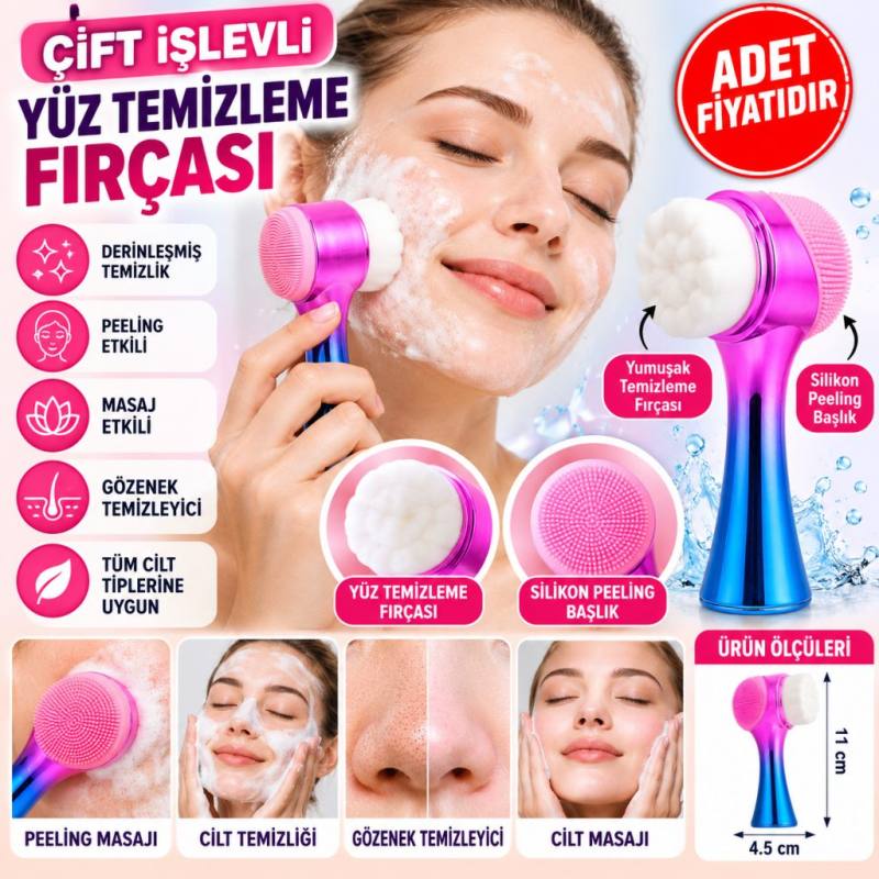 Çift İşlevli Renkli Cilt Yüz Temizleme Fırçası Peeling Masaj Etkili Gözenek Temizleyici Alet (adet fiyatıdır)