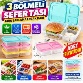 3 Bölmeli Sefer Tası Pratik Kolay Gıda Diyet Saklama Erzak Kabı (adet fiyatıdır)