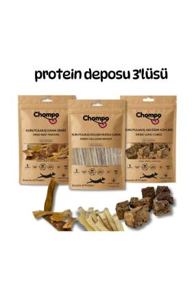 Chompo %100 Doğal Katkısız Kurutulmuş Protein Deposu 3'lüsü Köpek Ödülü (100 + 100 + 100 GR)