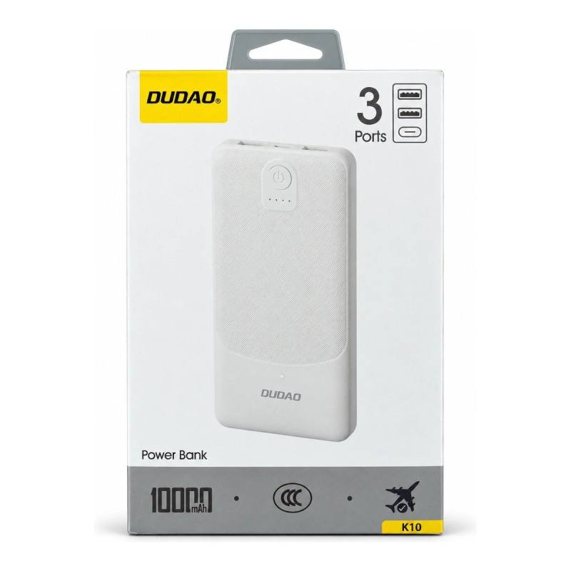 DUDAO K10 Beyaz 10.000 mAh 3 Portlu Powerbank