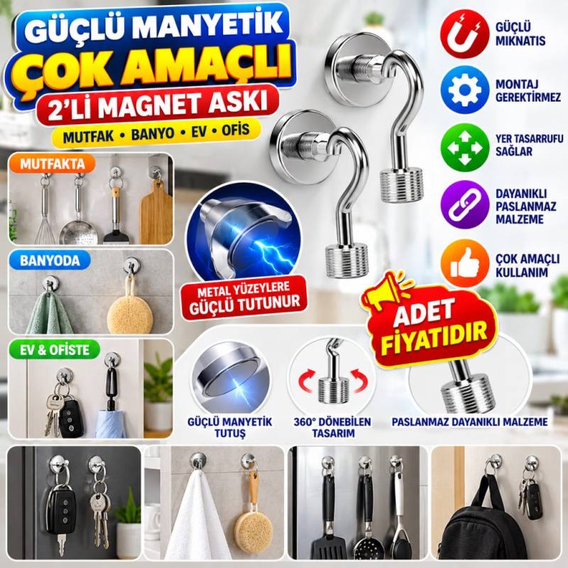Güçlü Manyetik Mutfak,Banyolar İçin Çok Amaçlı 2'li Magnet Askı