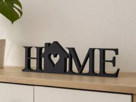 3D Baskı Kalpli HOME Yazılı Dekoratif Masa Süsü Ev Yazısı Raf ve Konsol Dekoru Siyah