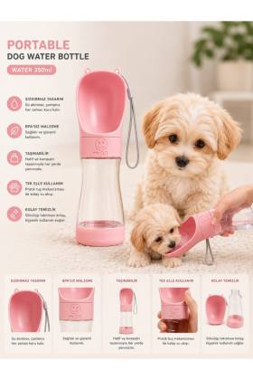 Patibon Köpek Su Matarası 350 ml Taşınabilir Seyahat Suluğu Tek Tuşlu Su Şişesi Kedi Köpek Suluk