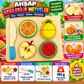 Ahşap Kesilebilir Meyveler Elma Karpuz ananas Mandalina