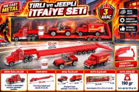 Die Cast Metal Tırlı ve Jeepli İtfaiye Seti