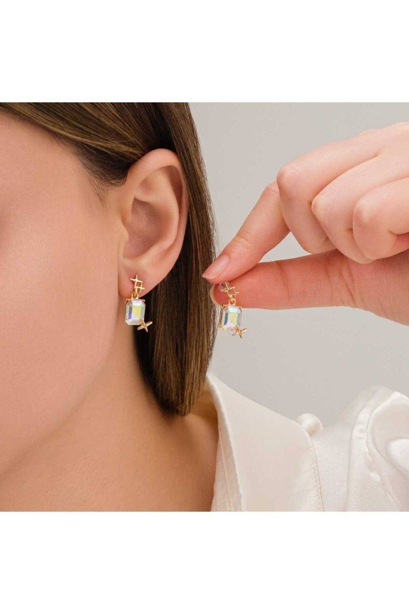 Baget Taşlı Gold Küpe - Şık ve Modern Tasarım | Toptan Çelik Takılar