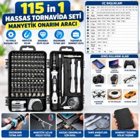Hassas Tornavida Seti Bilgisayar Pc Telefon Onarım Aracı Seti Manyetik 115 in 1 Tornavida Seti