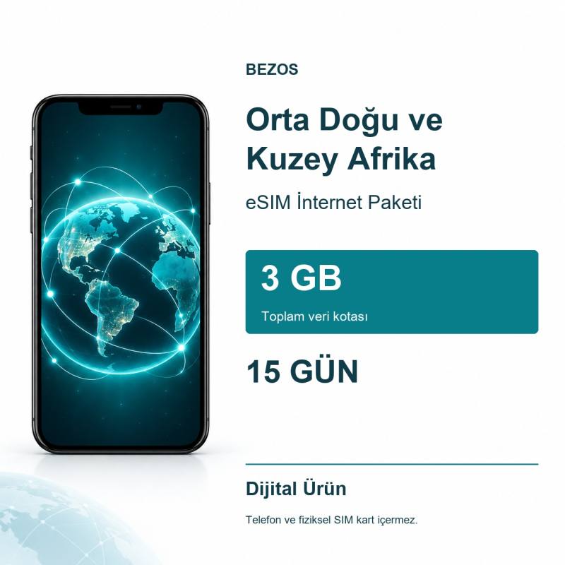 Orta Doğu ve Kuzey Afrika eSIM İnternet Paketi 3 GB 15 Gün