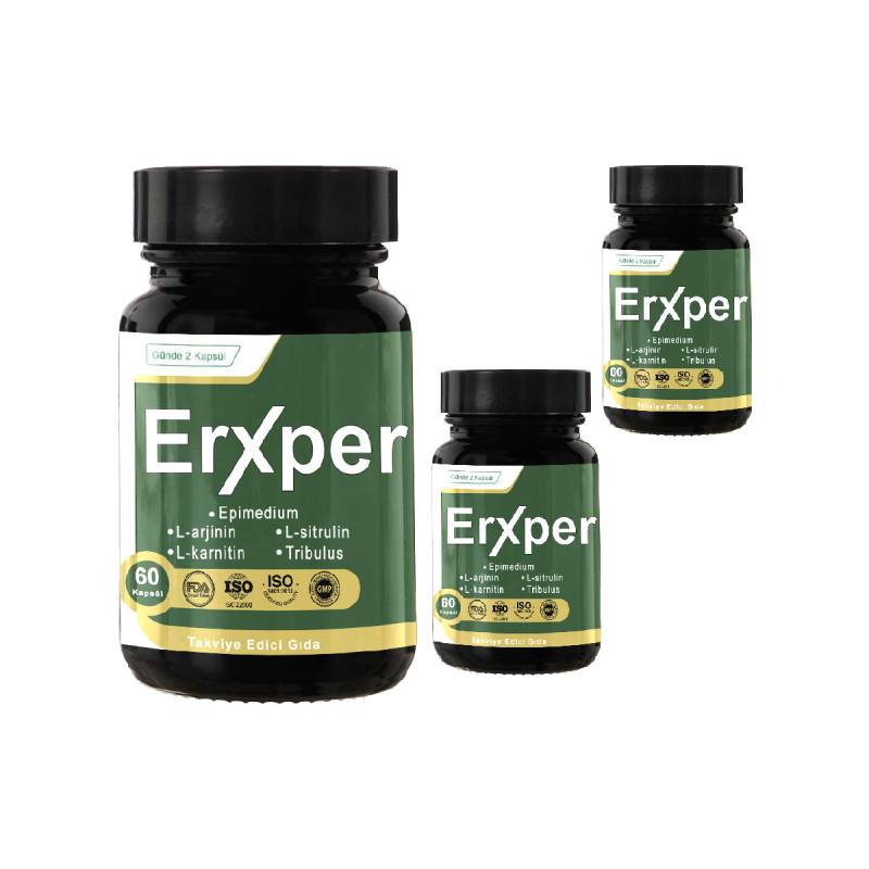 Erxper 60 Kapsül 3 Adet - L-Karnitin, L-Arjinin, Epimedium ve Tribulus İçerikli Takviye Edici Gıda