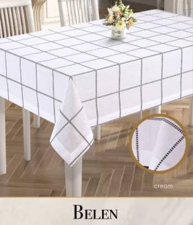 Belen Model Krem 155x260 cm Çeyizlik Keten Tek Masa Örtüsü Dekoratif Tasarım
