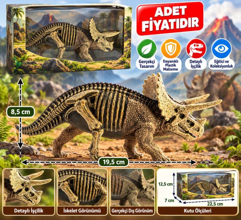Sert Plastik Dinozor Figürü Triceratops (adet fiyatıdır)