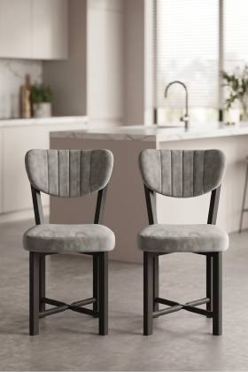 Sandalye 2 Adet Baby Face Kumaş Metal Ayak Modern Mutfak Sandalyesi Cafe Balkon Ofis Elma 9810 Gri