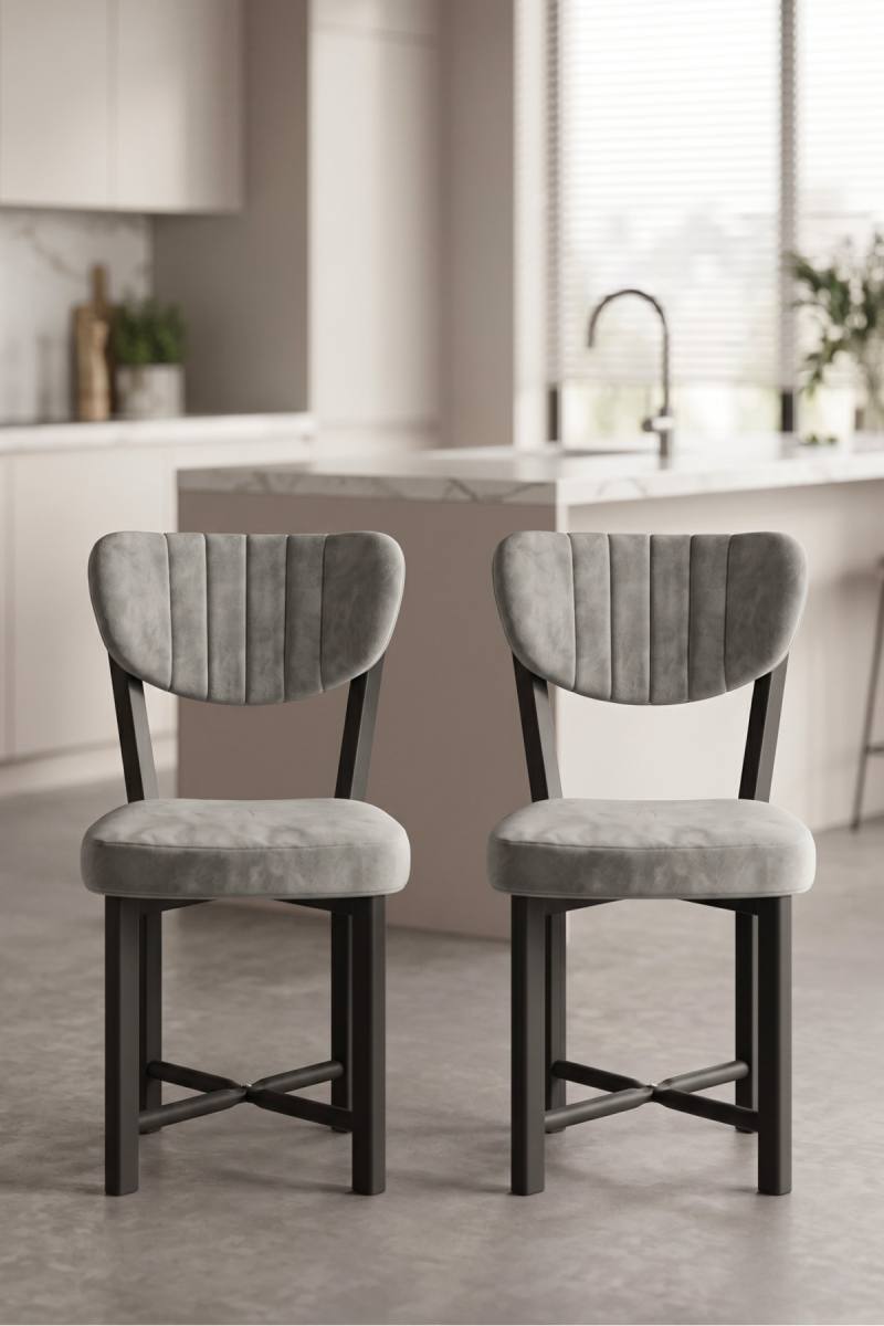 Sandalye 2 Adet Baby Face Kumaş Metal Ayak Modern Mutfak Sandalyesi Cafe Balkon Ofis Elma 9810 Gri