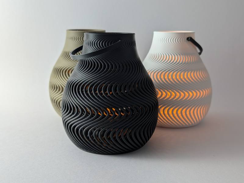 3D Baskı Dalga Desenli Tealight Mumluk Modern LED Mum Tutucu Dekoratif Işıklı