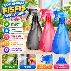 Çok Amaçlı Fısfıs Çiçek Sulama Plastik Su Sprey Şişesi 700 ml TP-219 - 1 Adet Stokta Olan Renk Gönderilir