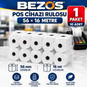 Termal POS Cihazı Rulosu 56 mm x 16 m - 10 Adet (1 Paket) Yazar Kasa Slip Rulosu