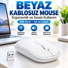 Beyaz Renkli Ergonomik Sessiz Kablosuz Mouse – USB Alıcılı, Ofis ve Oyun İçin Konforlu Bilgisayar Faresi MS6310