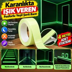 Karanlıkta Işık Veren Yansıyan 4 Metre Fosforlu Yeşil Şerit Bant (adet fiyatıdır)