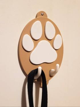 3D Baskı Pati Şeklinde Köpek Tasma Askısı Duvara Monte Tasma ve Aksesuar Askılığı Bej Beyaz