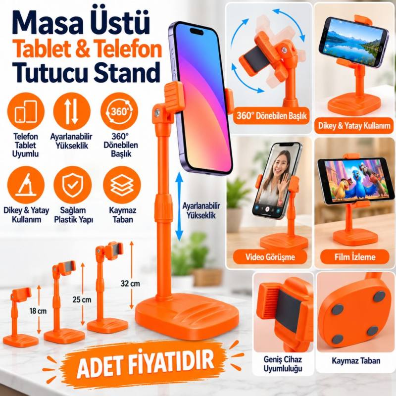 Masa Üstü Tablet ve Telefon Tutucu Plastik Aparat Turuncu Telefon Standı(adet fiyatıdır)