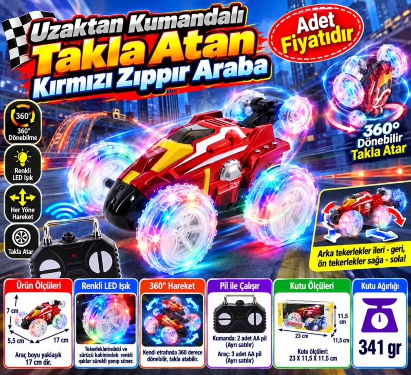 Uzaktan Kumandalı Takla Atan Kırmızı Zıppır Araba (adet fiyatıdır)