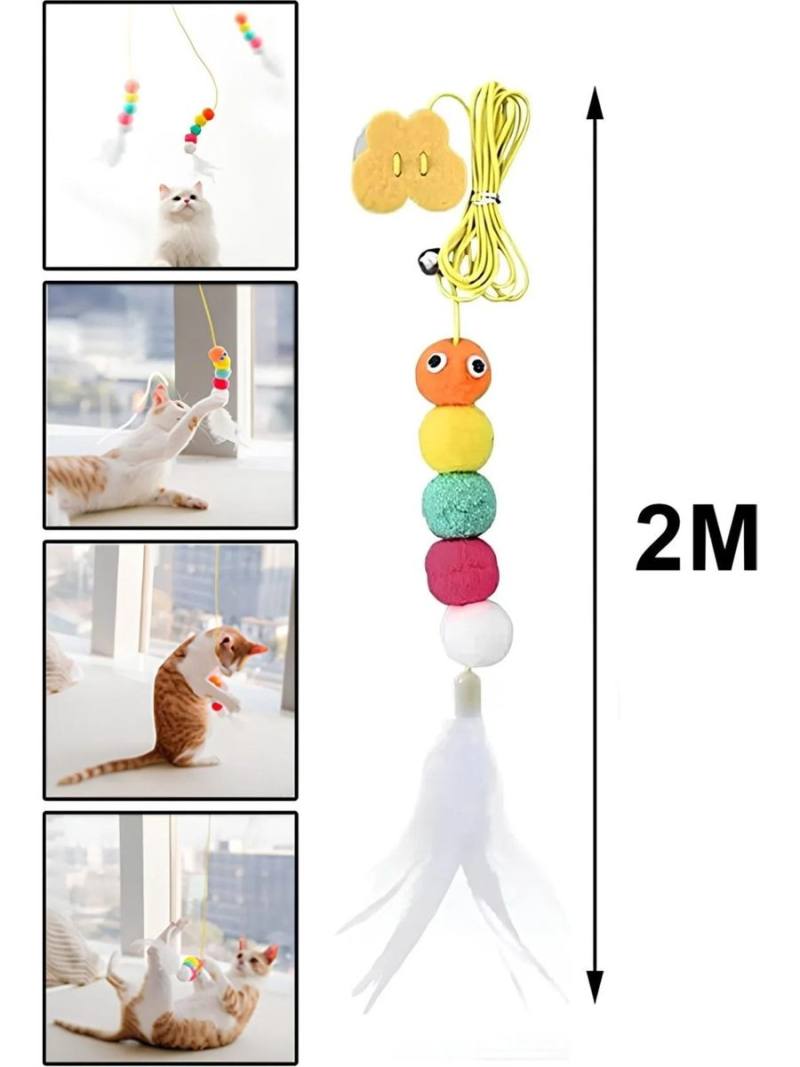 Patibon Tırtıl Kedi Oyuncağı, Kendinden Yapışkanlı, Zilli, Elastik İpli, Asılı Kedi Oyuncağı
