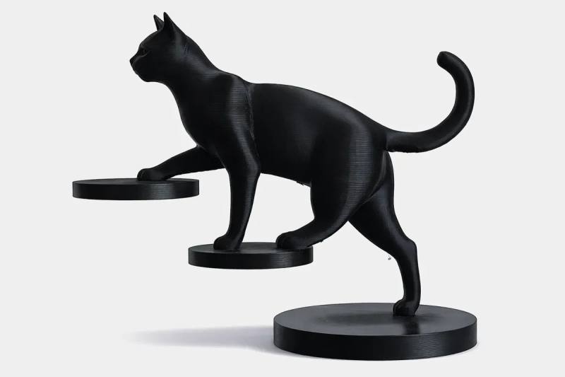 3D Baskı Dengede Duran Kedi Heykeli Modern Dekoratif Kedi Figürü Masaüstü Obje Siyah
