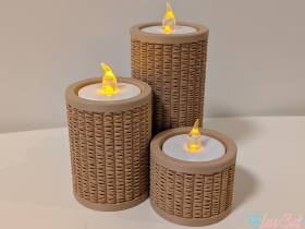 3D Baskı Rattan Görünümlü Tealight Mumluk Seti 3'lü Dekoratif Mum Tutucu