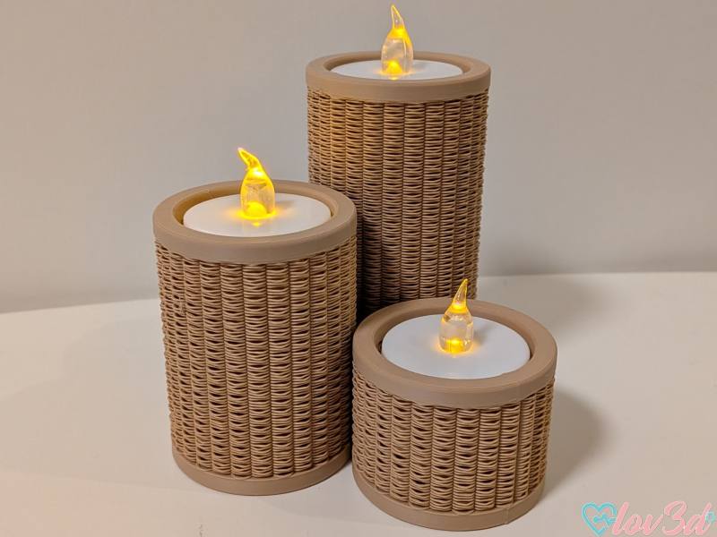 3D Baskı Rattan Görünümlü Tealight Mumluk Seti 3'lü Dekoratif Mum Tutucu