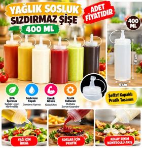 Şeffaf Kapaklı Sızdırmaz Yağlık Sosluk Şişesi Plastik Yağdanlık 400 ml AP-9028 (adet fiyatıdır)