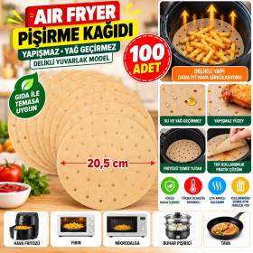 100 Adet Air Fryer Pişirme Kağıdı Tek Kullanımlık Hava Fritözü Yuvarlak Delikli Model