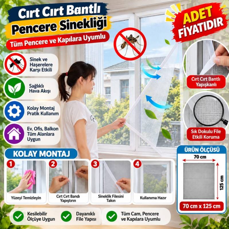 Tüm Cam Pencere Kapılara Uyumlu Tek Kanat Pencere Sinekliği (adet fiyatıdır)
