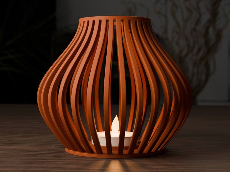 3D Baskı Oluklu Dalga Formlu Fener Tealight Mumluk Heykelsi Dekoratif Mum Tutucu