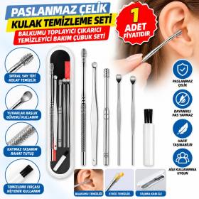 6 Parça Paslanmaz Çelik Kulak Balmumu Toplayıcı Çıkarıcı Temizleyici Bakımı Çubuk Seti