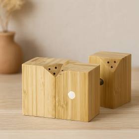 Bambu Mıknatıslı 2'li Tuzluk ve Baharatlık Seti (5x5 cm, Y:7 cm)