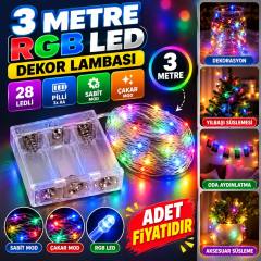 Pilli Dekoratif Peri Led Işık 3 Metre (RGB) Gaming Aydınlatma